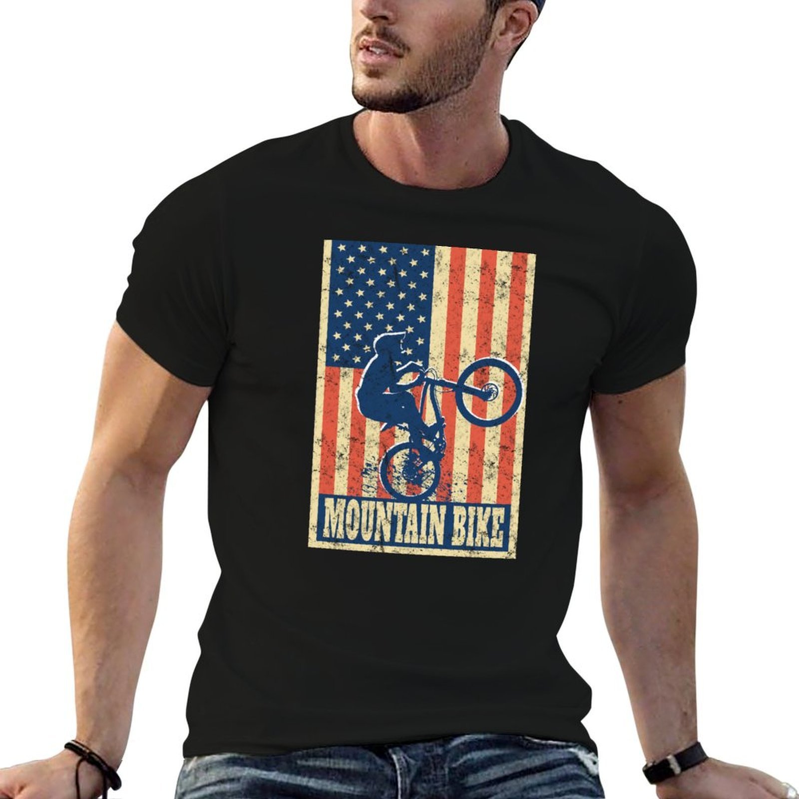 Mountain Biking Holidays - Mountain Biker Biking American Flag T-Shirt